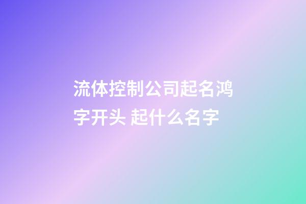 流体控制公司起名鸿字开头 起什么名字-第1张-公司起名-玄机派